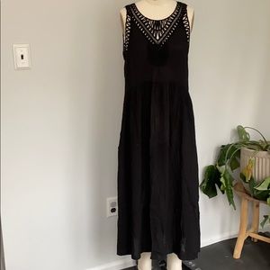 Anthropologie black crochet maxi dress